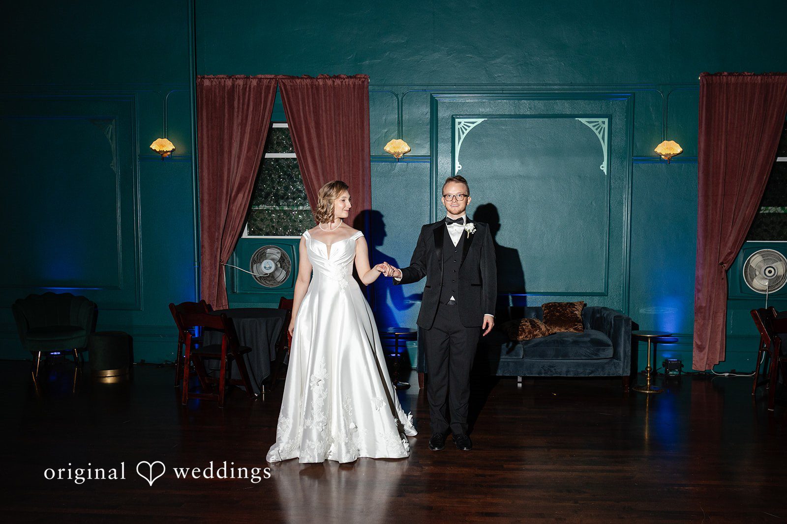 Couple in the teal room at Reverie Ballroom