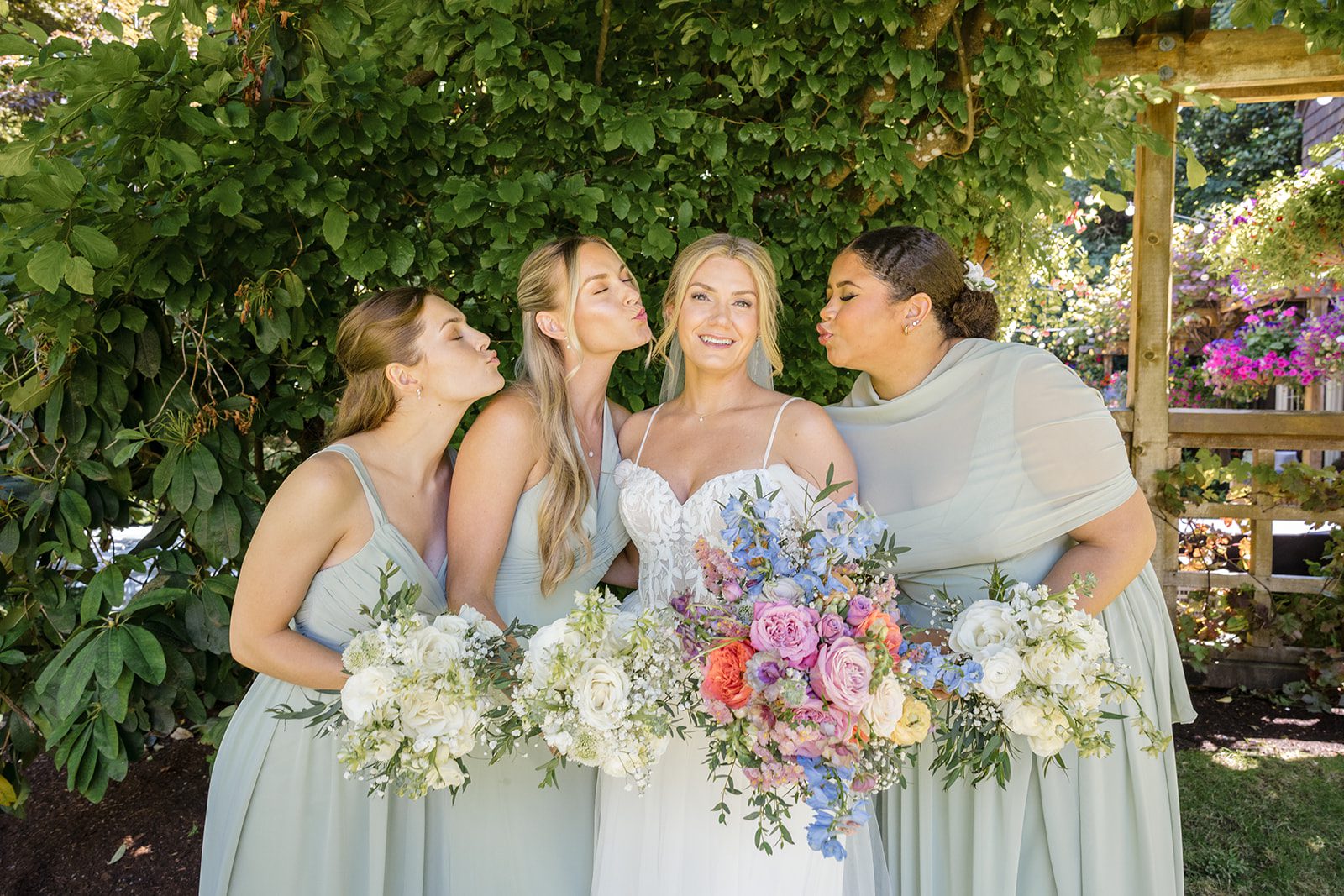 Bride and bridesmaids holding their bouquets