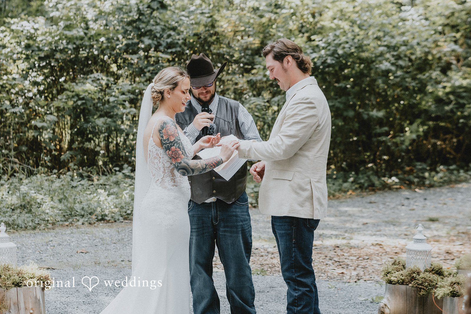 Kailyn + Tony Couple with the officiant during the ceremony