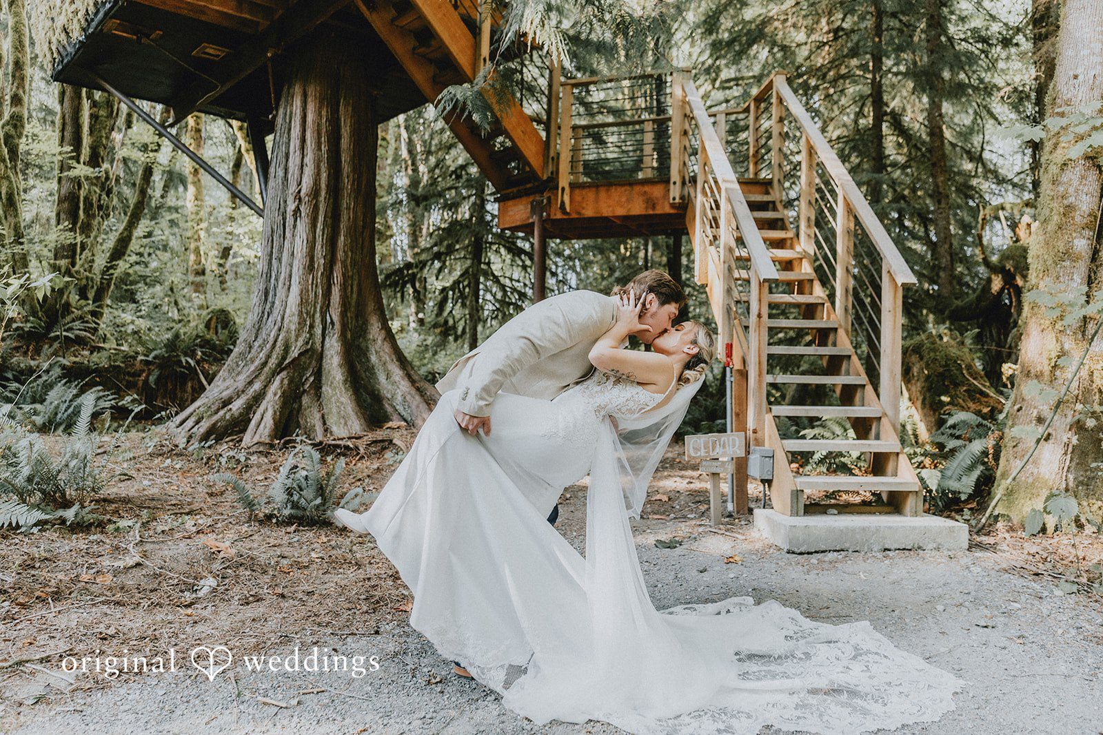 Kailyn + Tony Bride on the treehouse stairs at Samara Farm