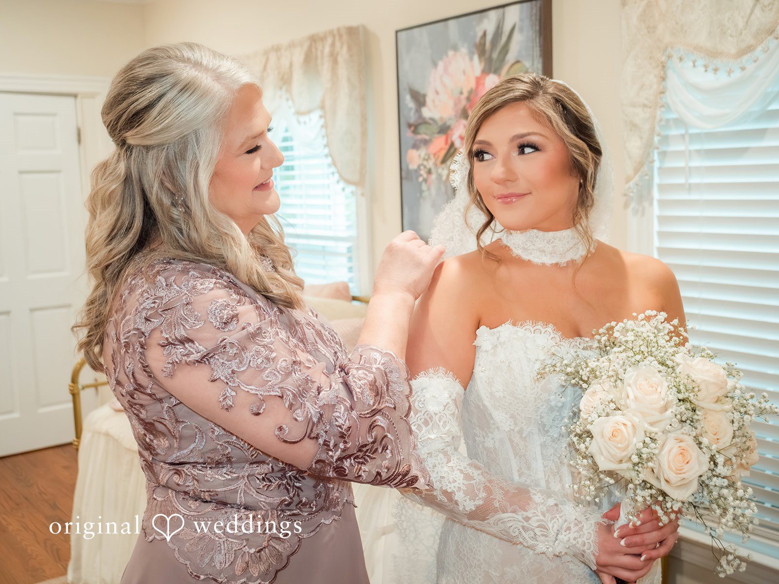 Holly + Adam Mom helping the bride get ready at Seven Paths Manor