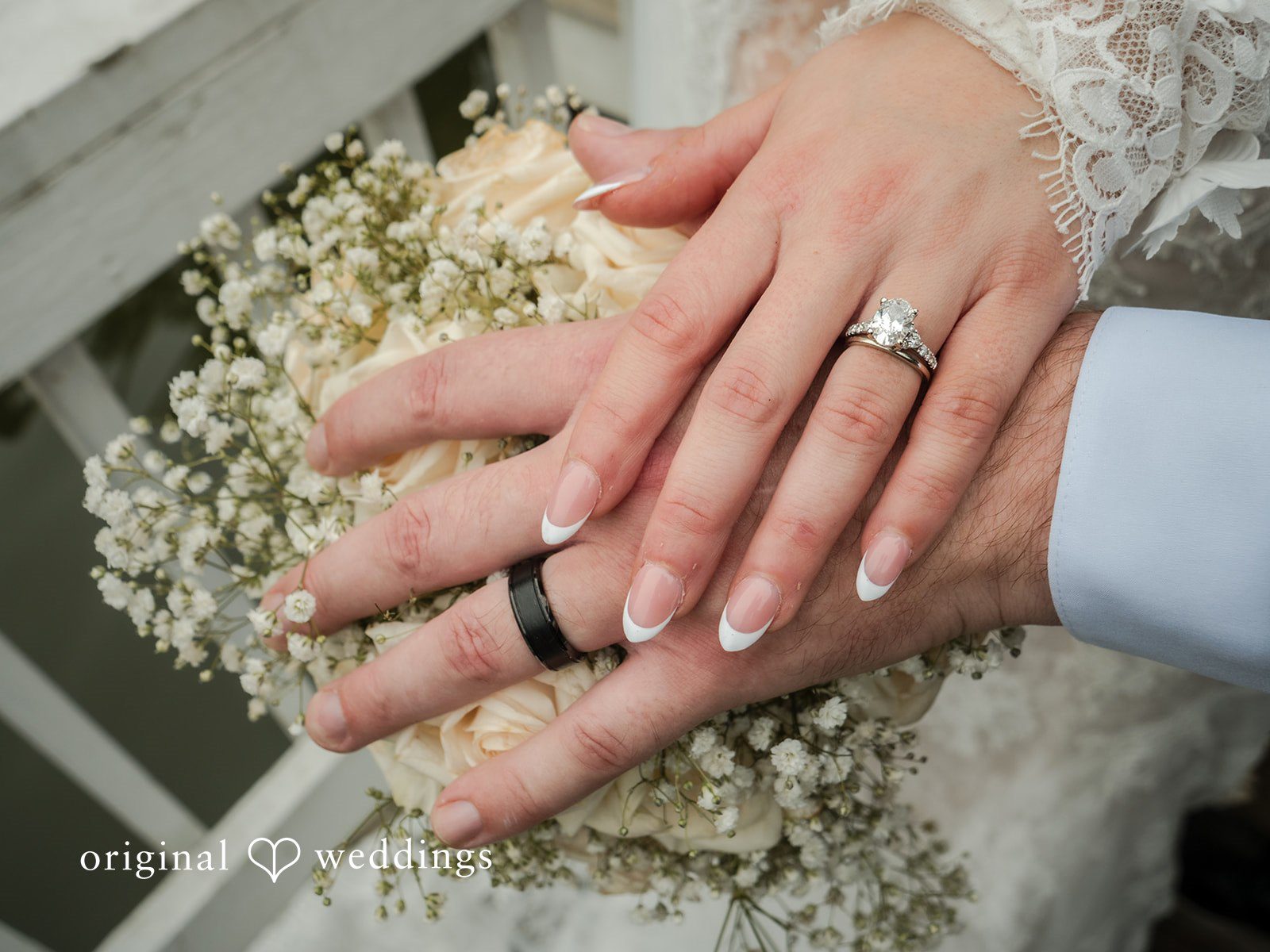 Holly + Adam Wedding rings on the bouquet at Seven Paths Manor