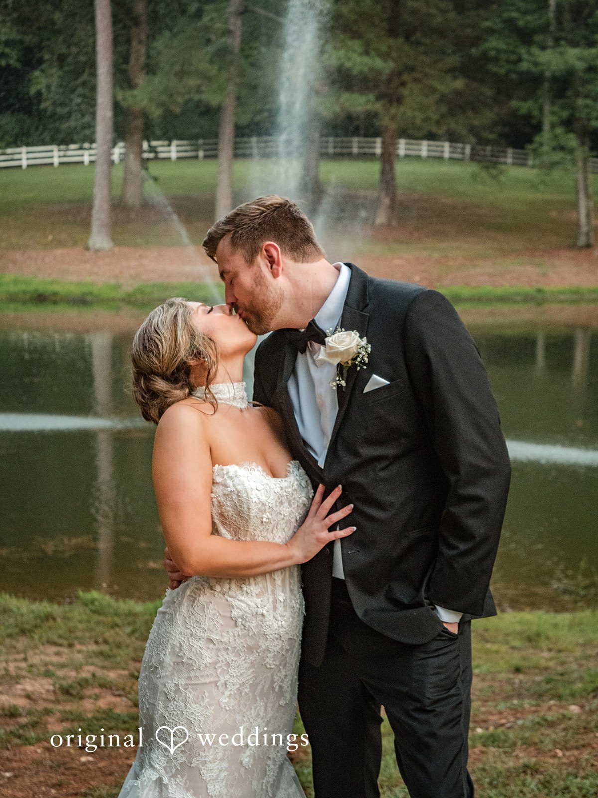 Holly + Adam Couple by the fountain pond