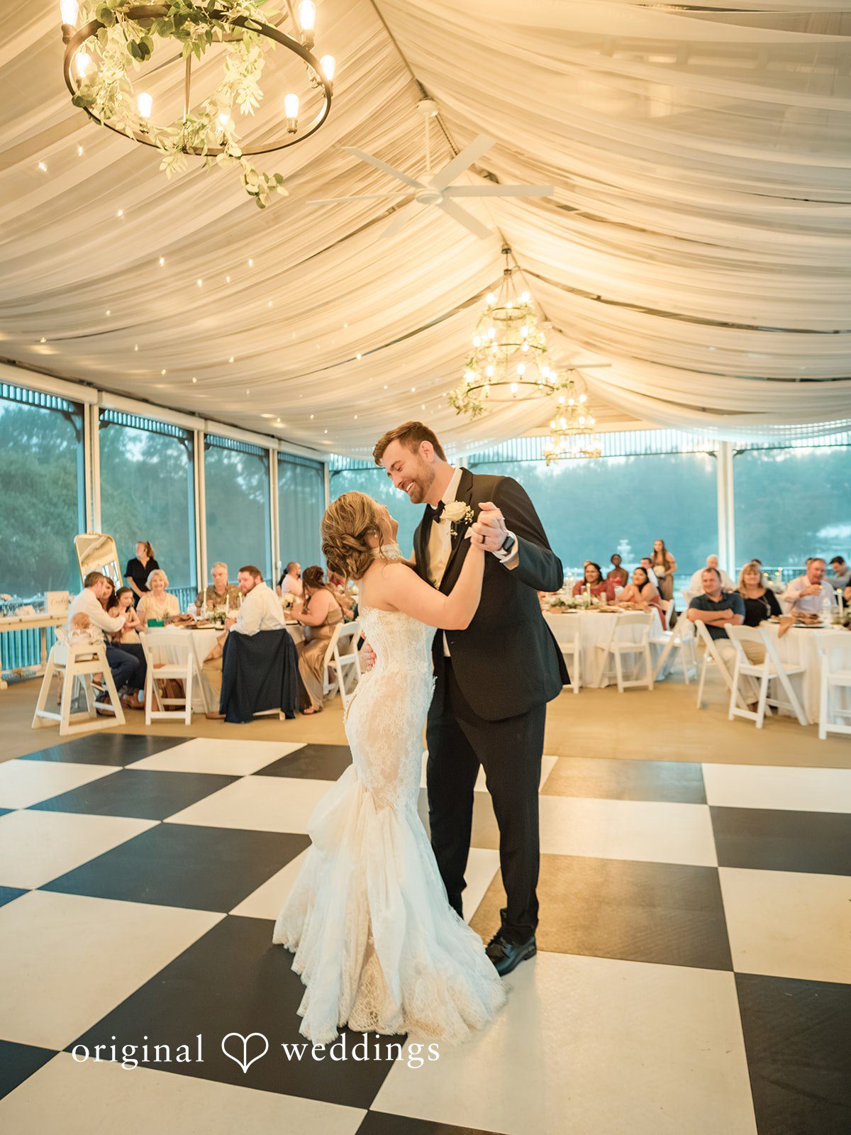 Holly + Adam First dance on the checkered floor at Seven Paths Manor