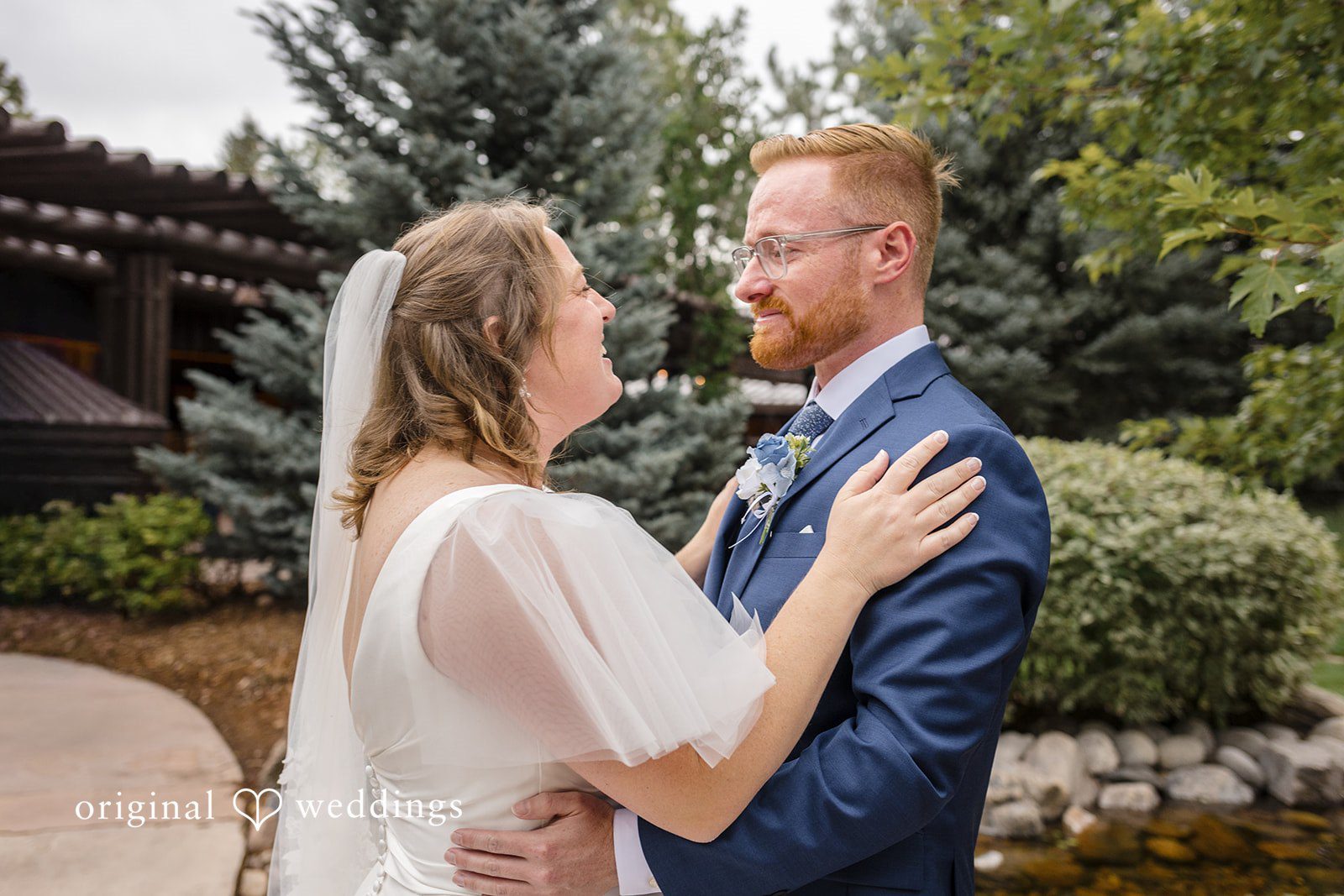 Faith + Brandon Couple sharing a first look outdoors