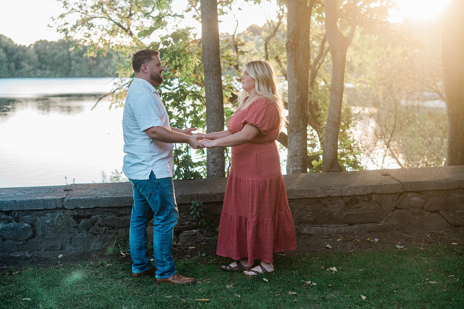 spy-pond-airy-boston-daniel-emily-p011-20 Sunlit portrait of the engaged couple at Spy Pond