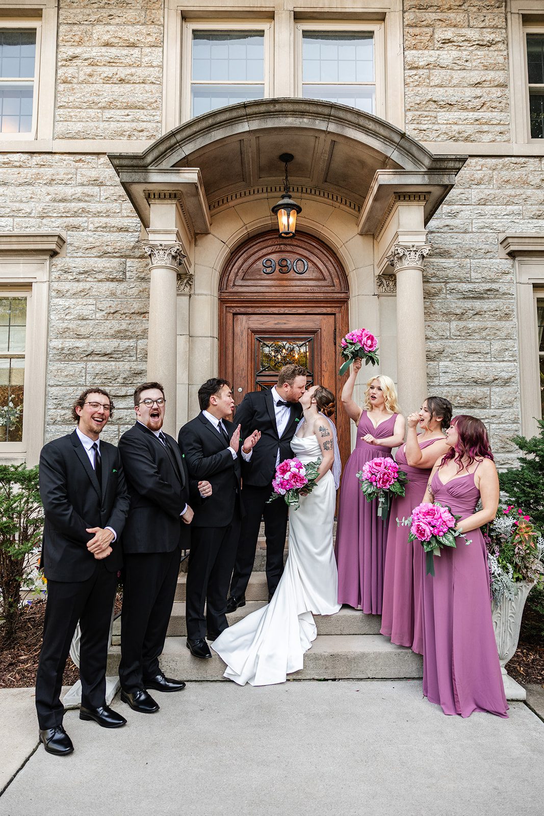 Wedding party with bouquets of pink flowers Wedding party with bouquets of pink flowers