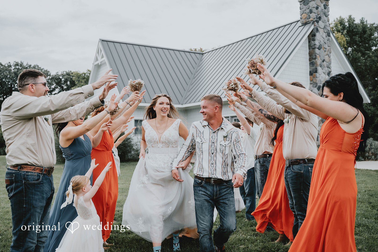 Wedding party celebrating