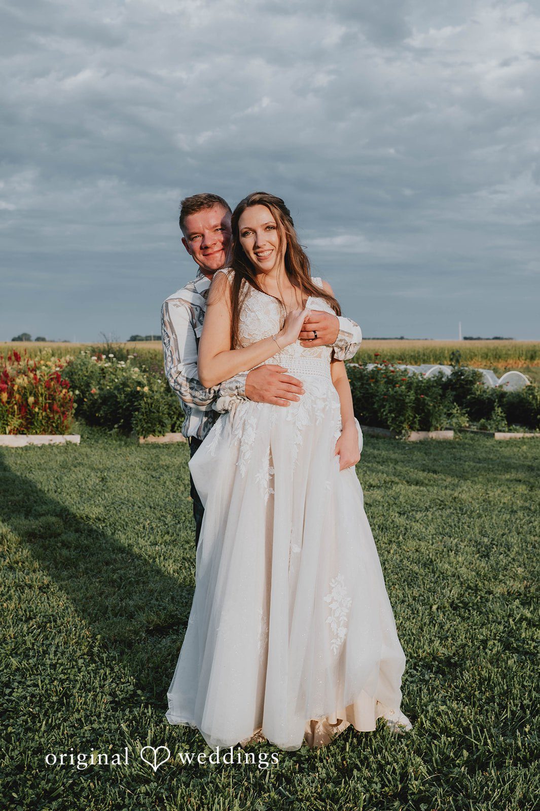 Couple close in the field