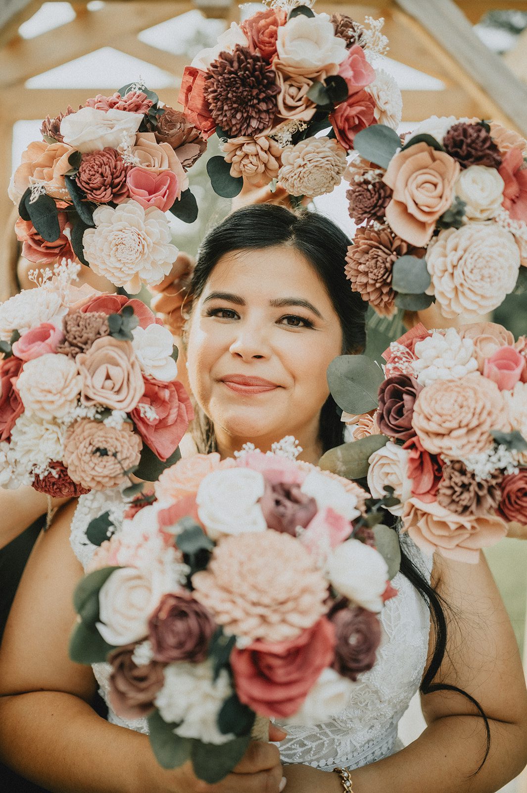 Bride framed by a floral wreath Bride framed by a floral wreath