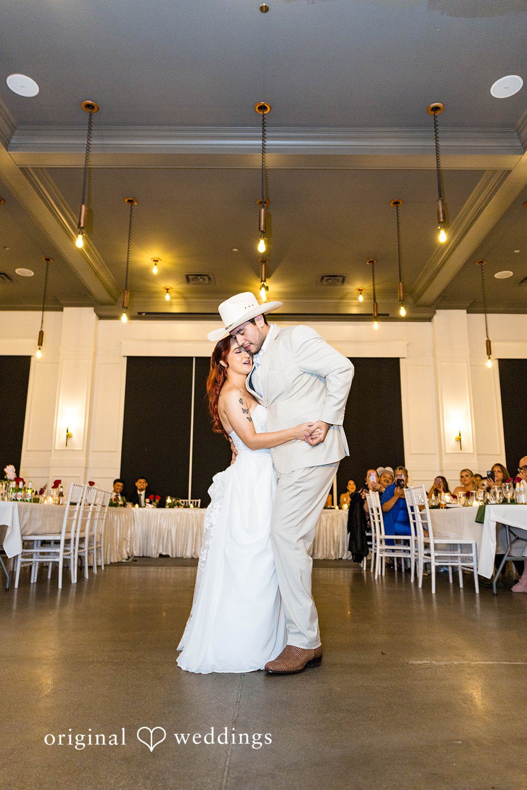 Andrea + Roberto First dance in the reception hall, captured by Chicago wedding photographers from Original Weddings at The Crawford