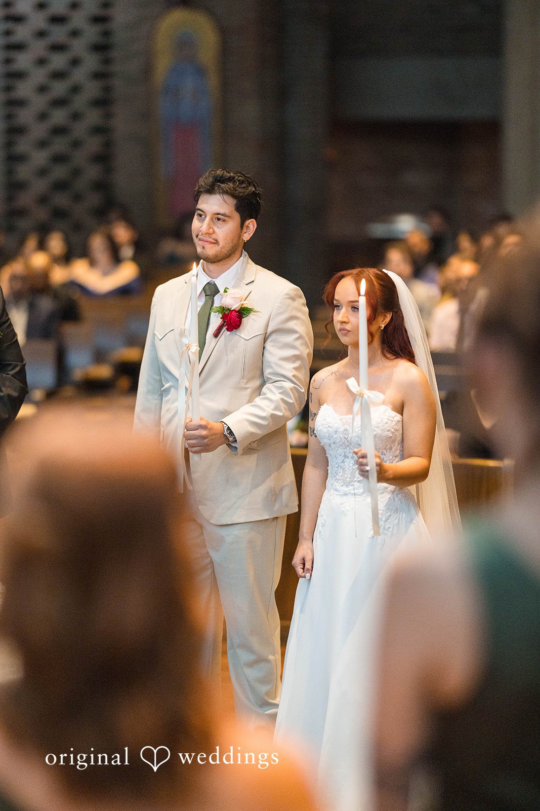 Andrea + Roberto Couple walking up the church aisle