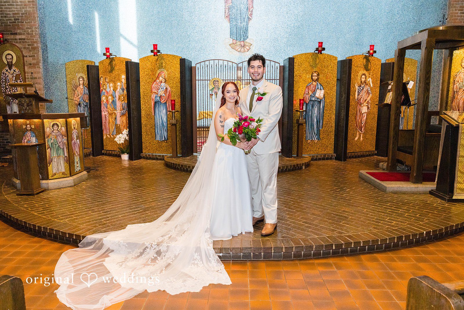 Andrea + Roberto Andrea and Roberto at the altar during their Greek Orthodox ceremony, captured by Chicago wedding photographers from Original Weddings at The Crawford