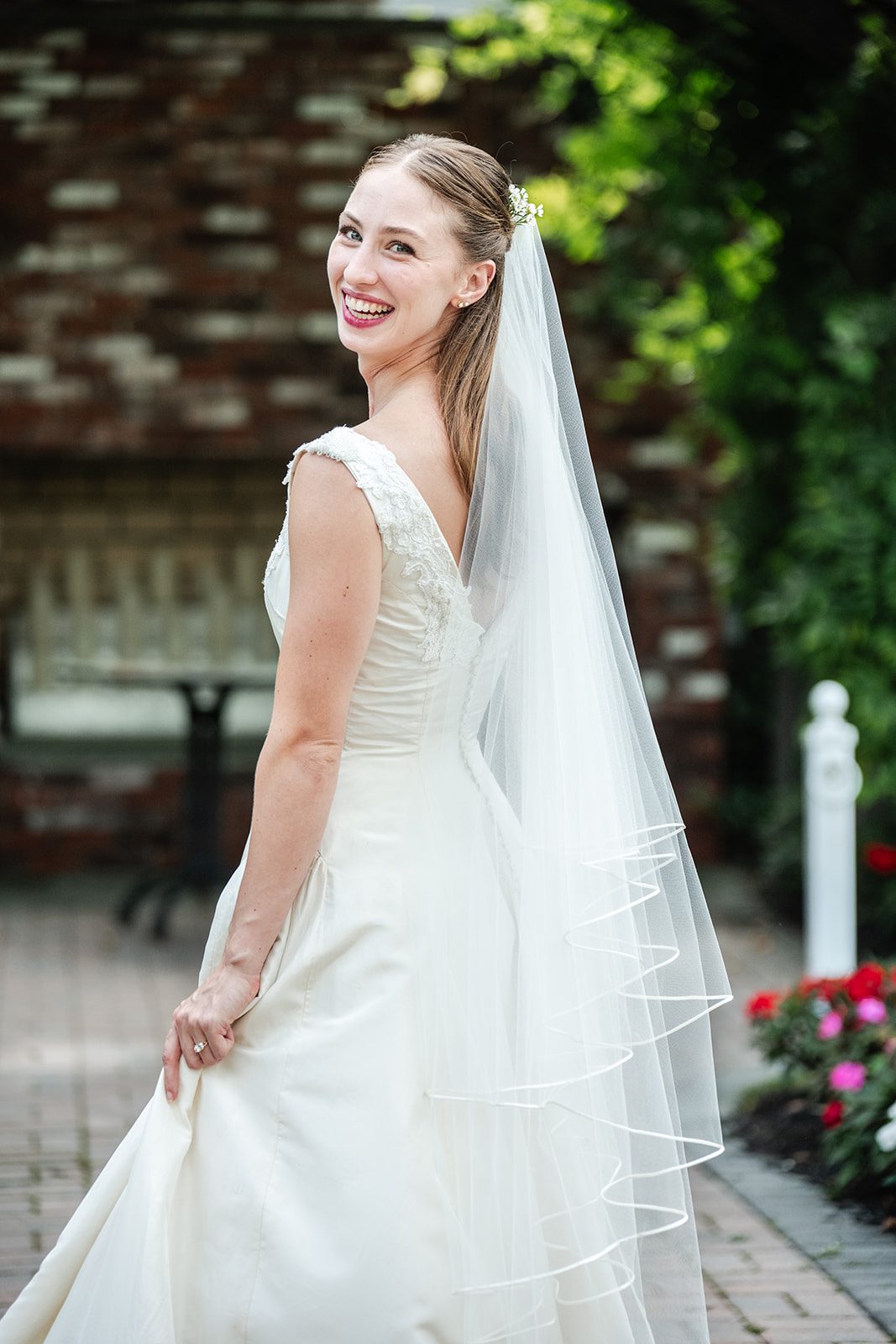 Bride posing in her heirloom gown