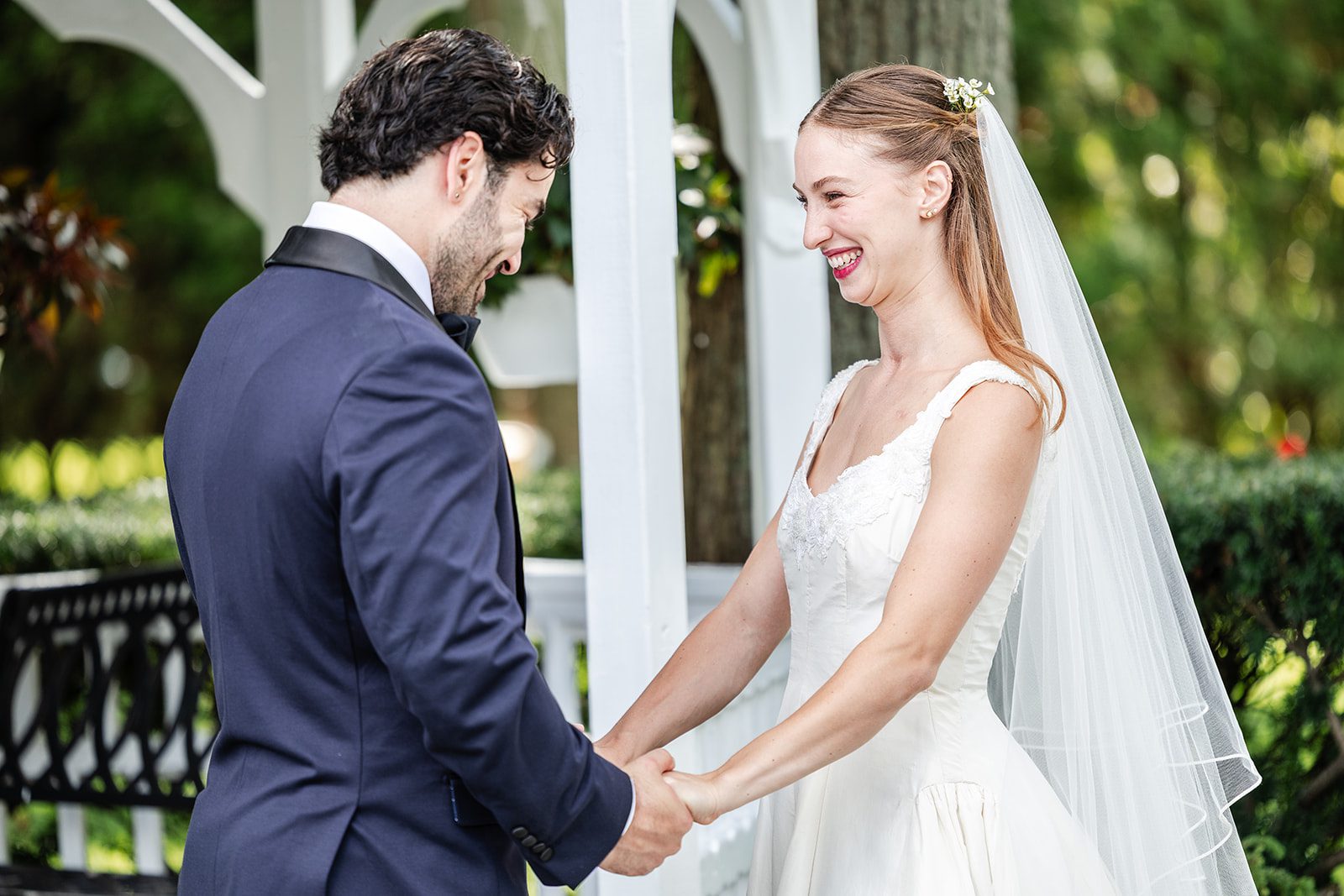 Couple's first look in the garden