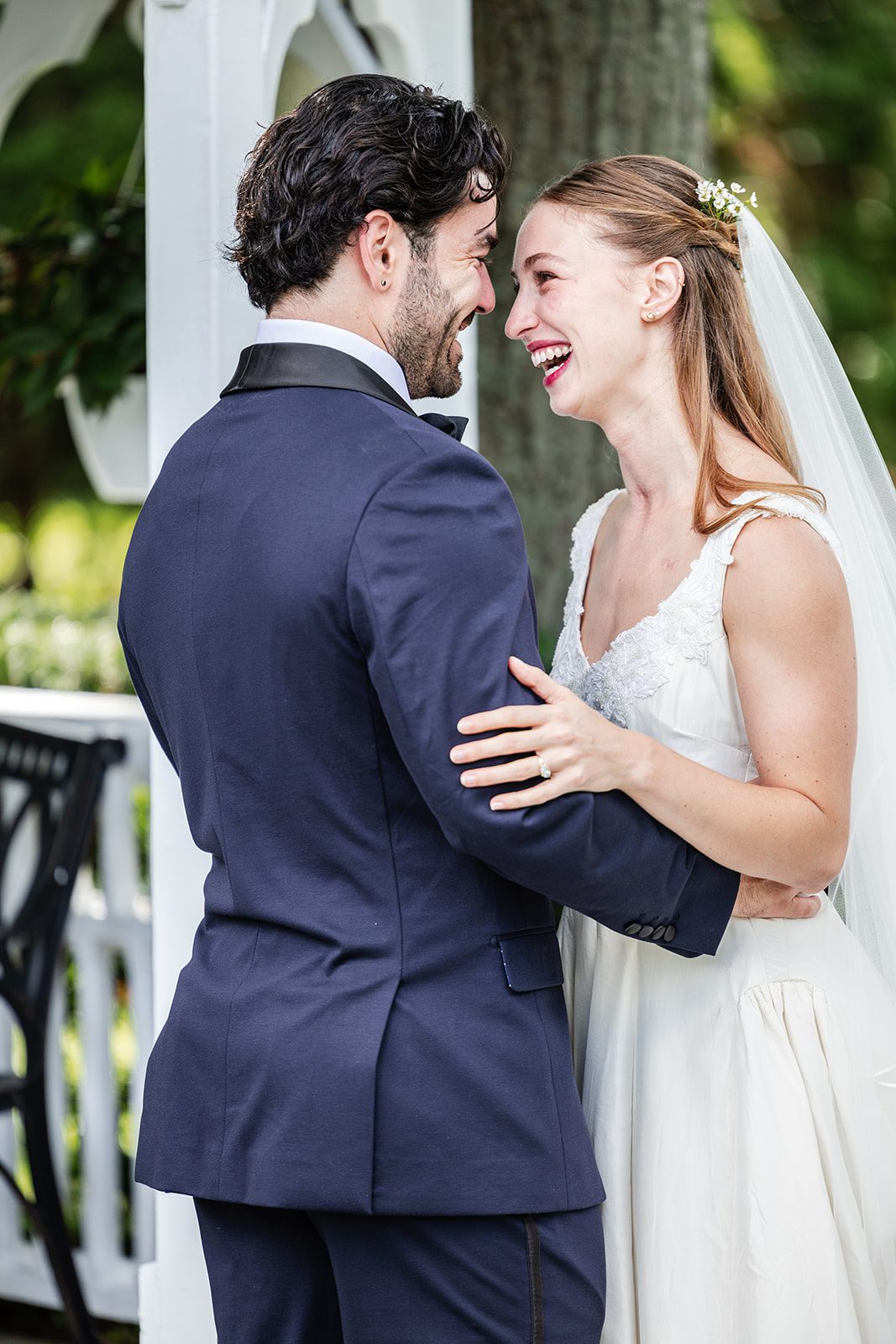 Bride and groom holding hands