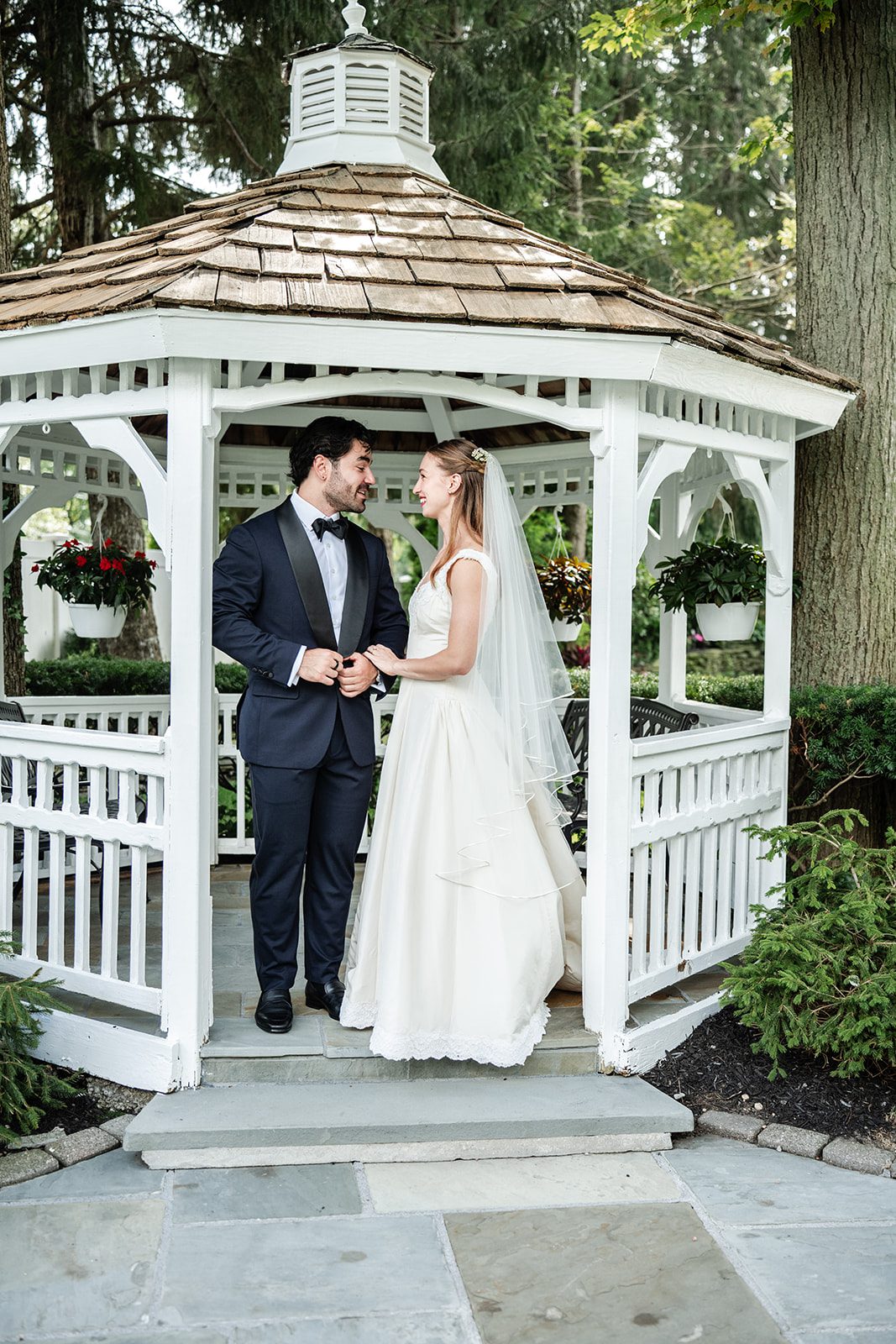 Couple embracing in the gardens