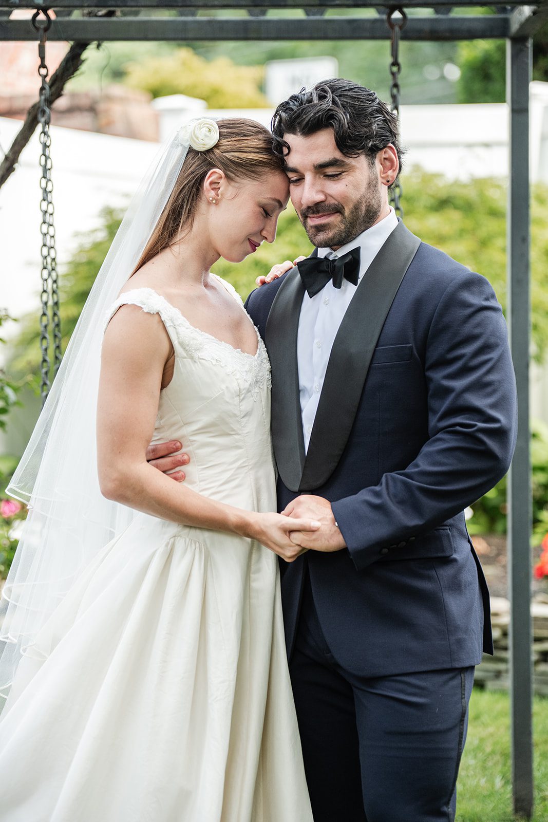 Bride and groom walking together