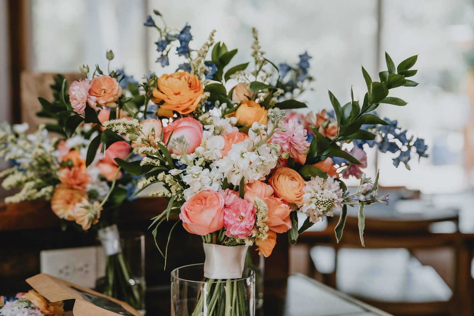 Colorful farm flowers in a vintage arrangement