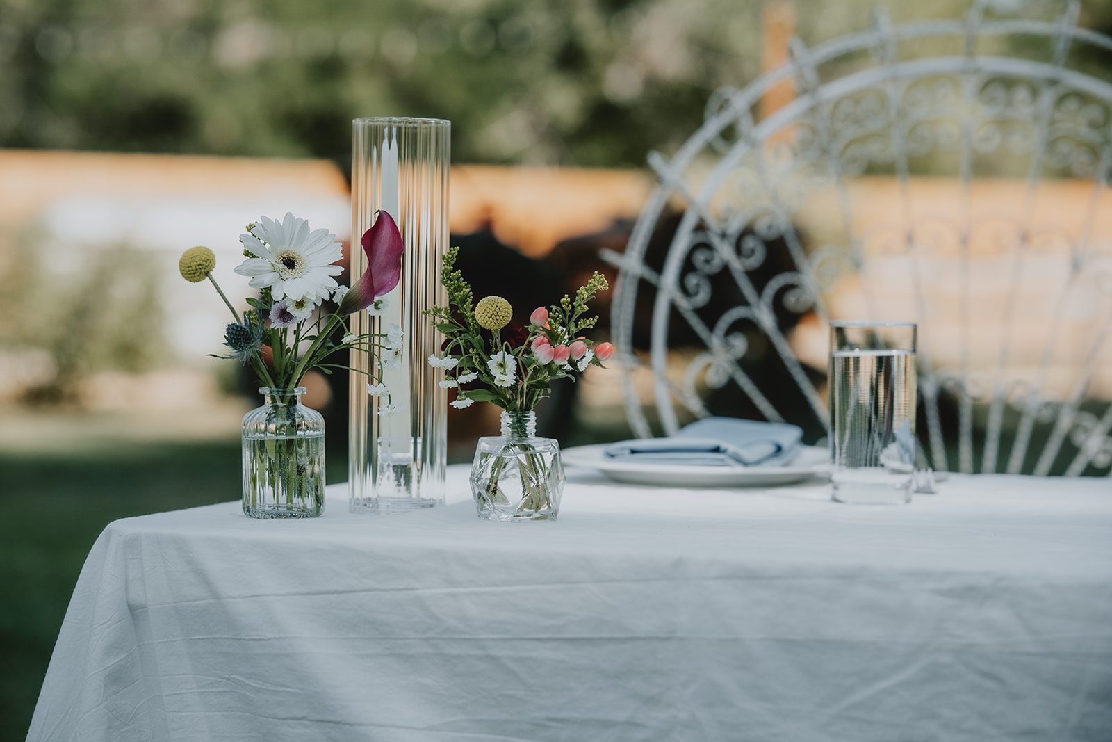 Garden party table setting with florals