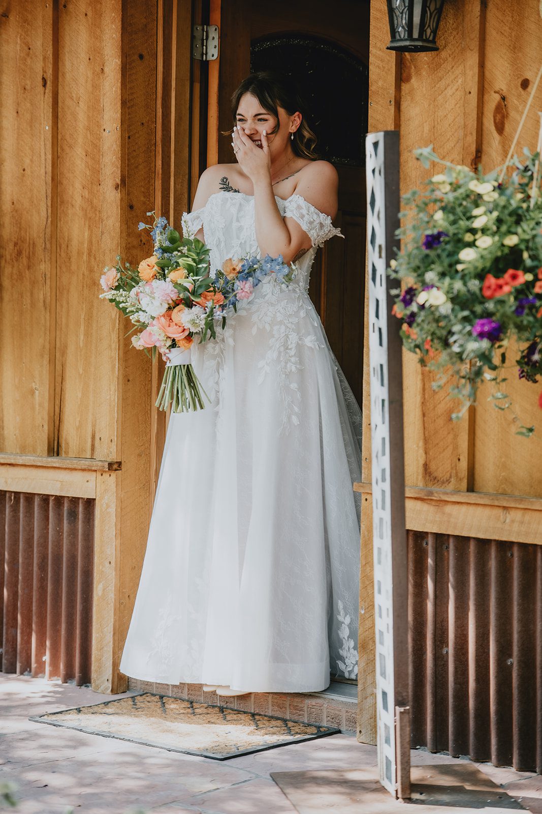 Bride ready in the doorway at The Lyons Farmette