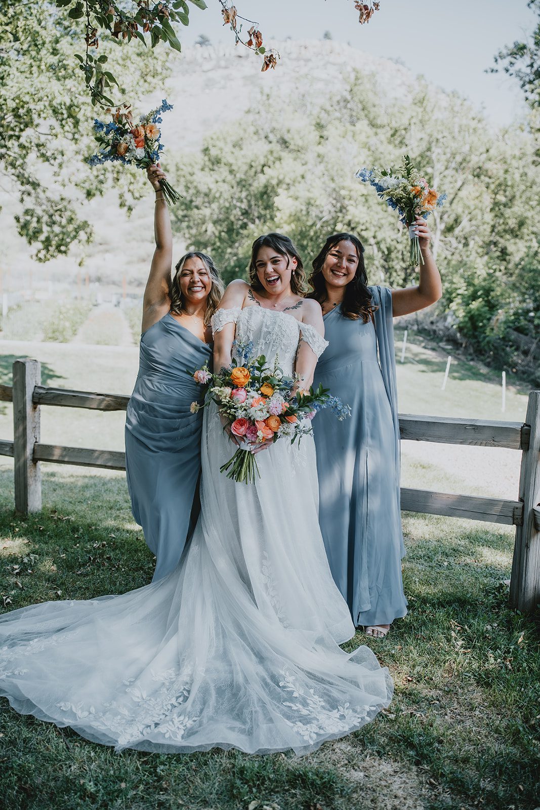 Bride celebrating with her bridesmaids