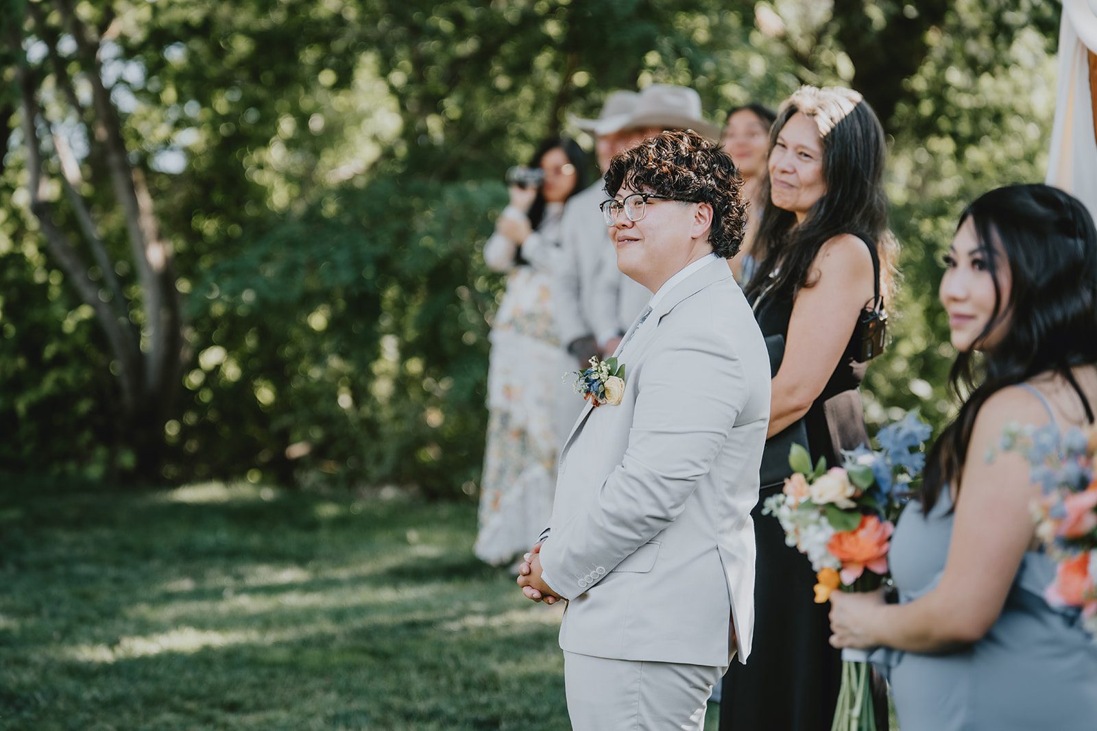 Partner sharing a laugh with friends