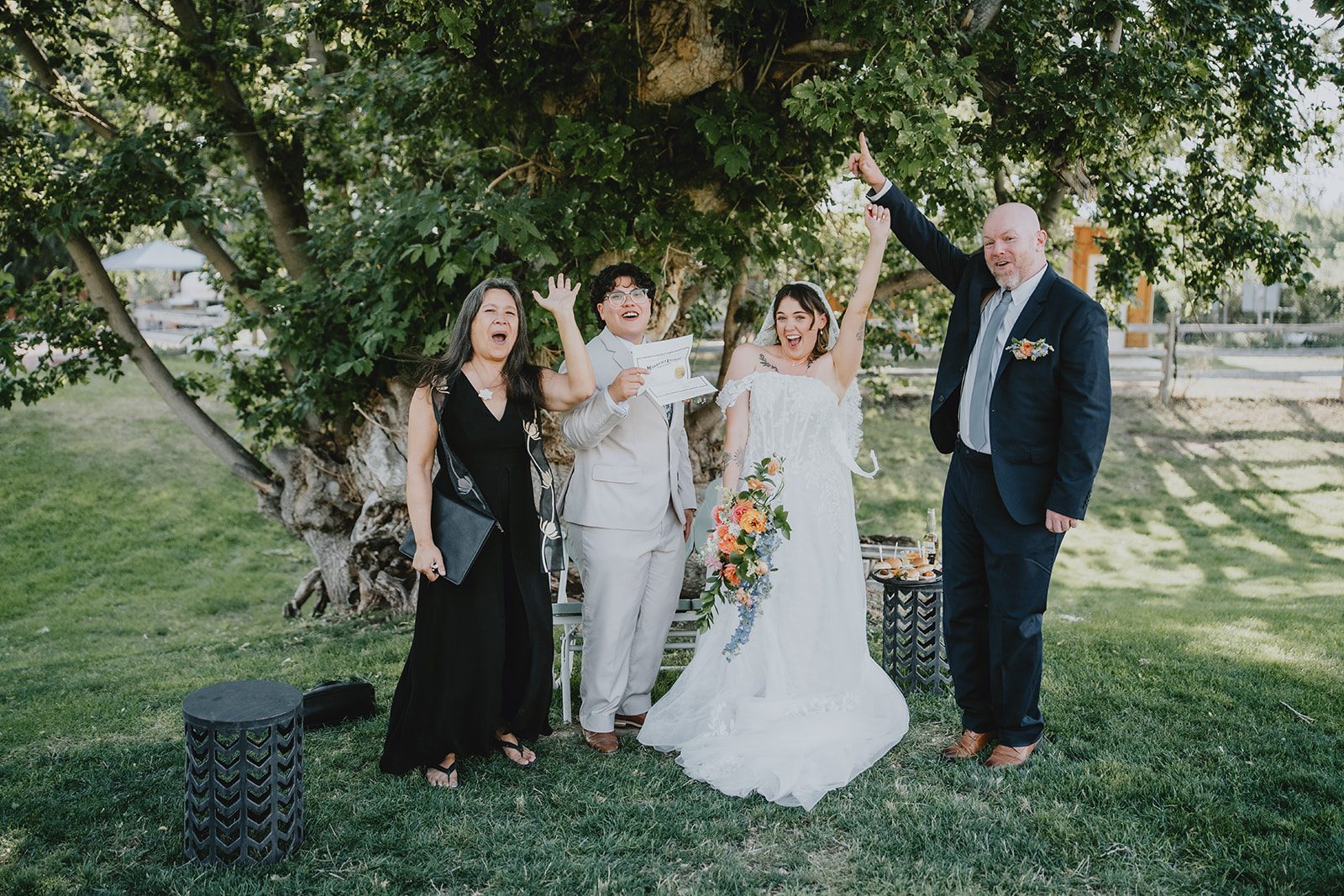 Couple with family on the lawn