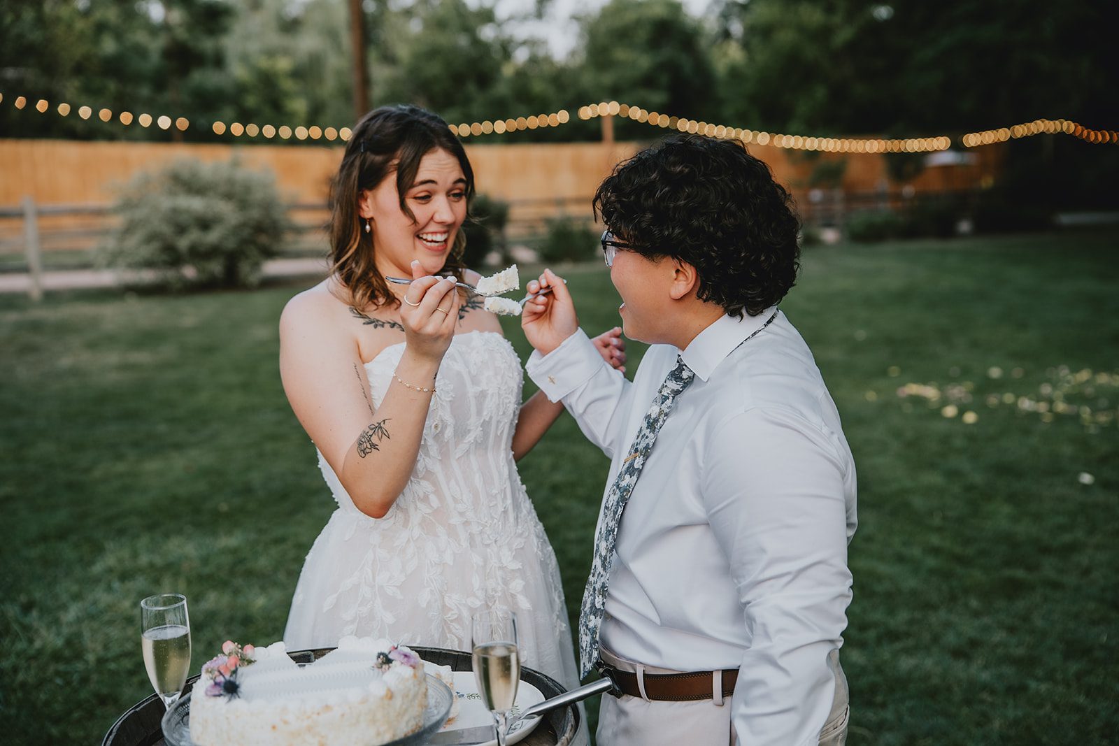 Couple sharing dessert and laughs