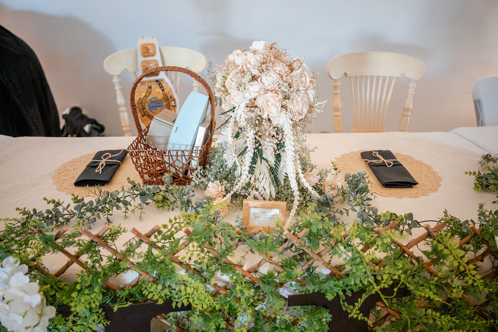 the-midway-timeless-minneapolis-sarah-drew-p006-17 Wedding details arranged with greenery