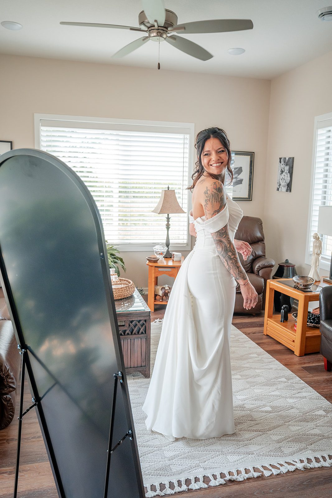 the-midway-timeless-minneapolis-sarah-drew-p011-01 Bride in her gown in the getting ready room