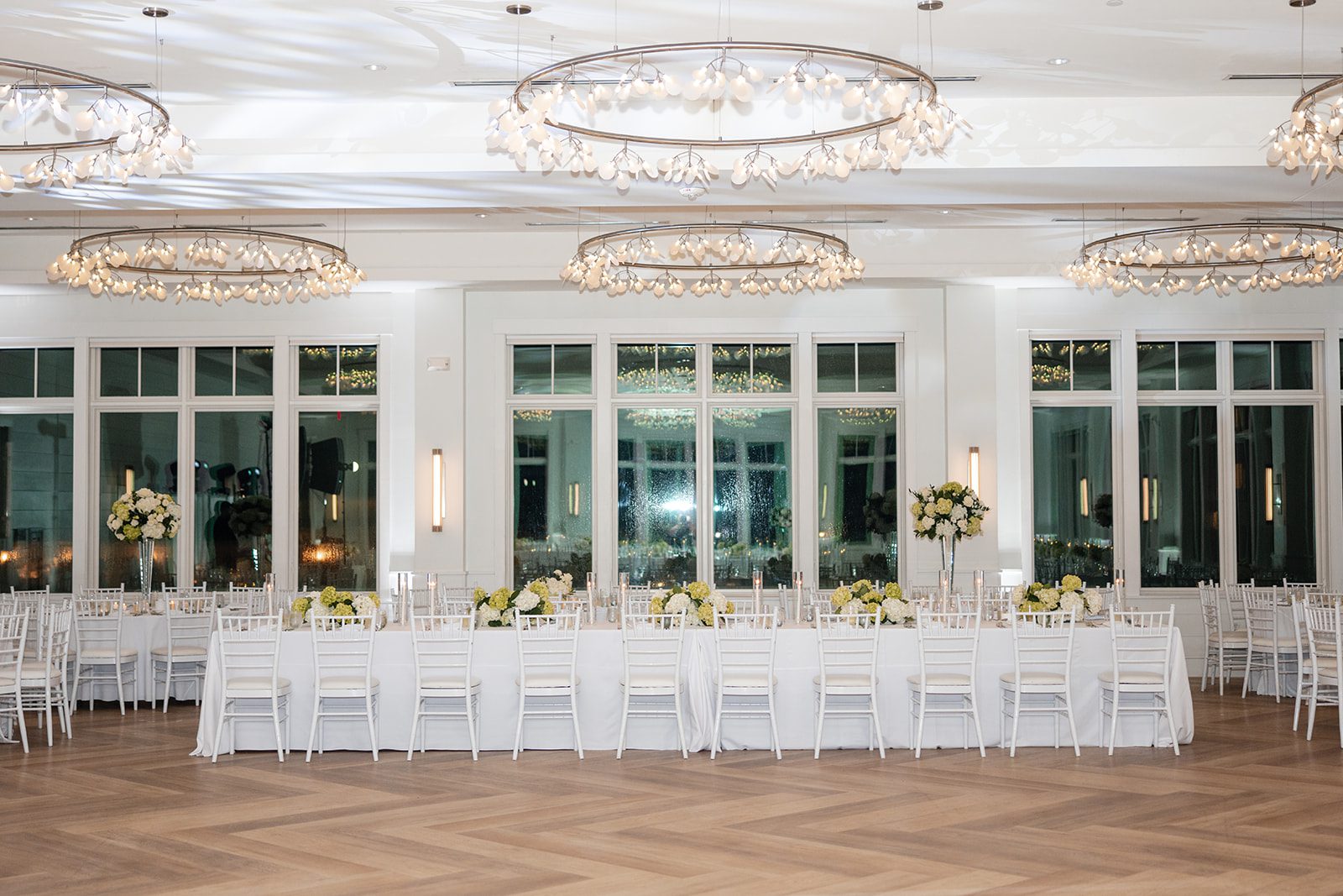 Reception room set with long tables at The Wychmere