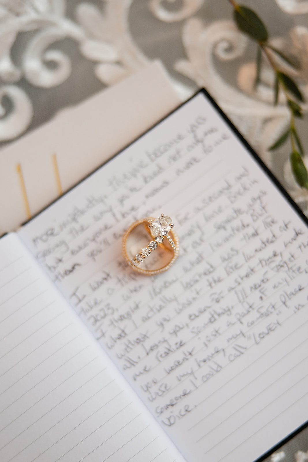 Wedding rings resting on a handwritten note