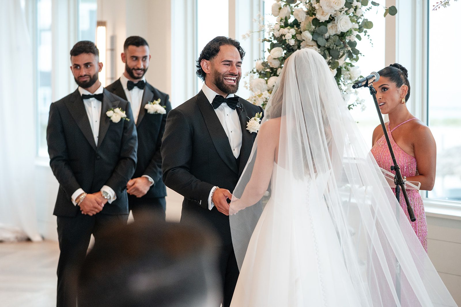 Groom seeing the bride at the altar