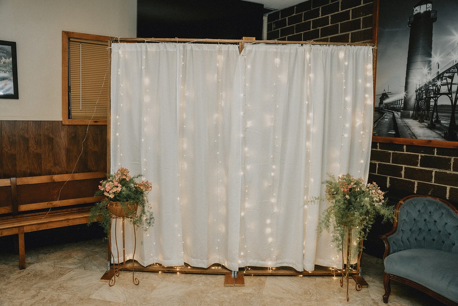 Glowing lights backdrop for the reception