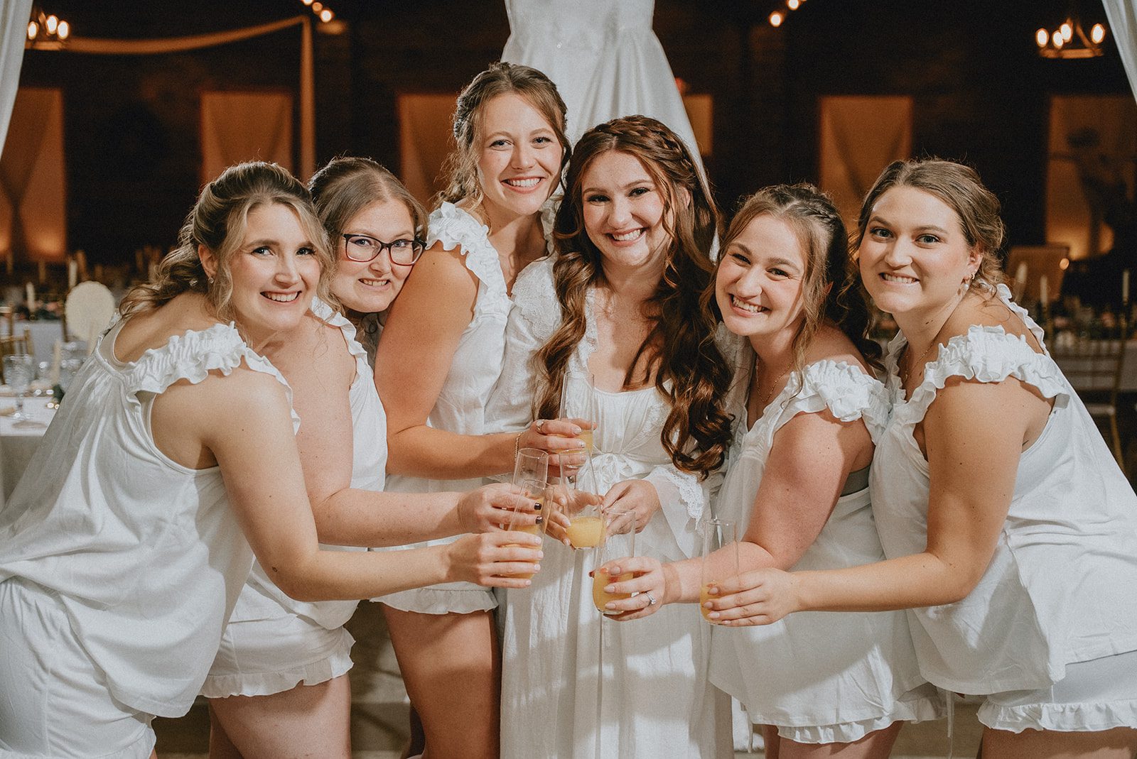 Bride getting ready with her bridesmaids