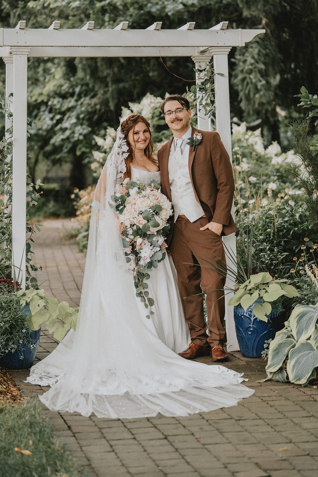 Bride and groom in the garden at The Z Hall
