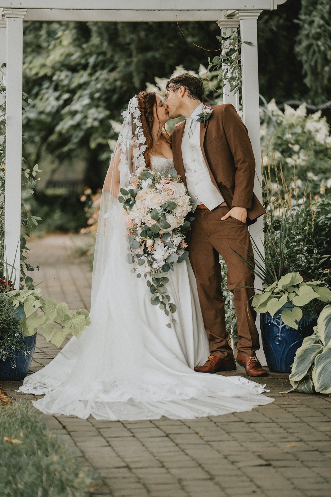 Groom and bride smiling together