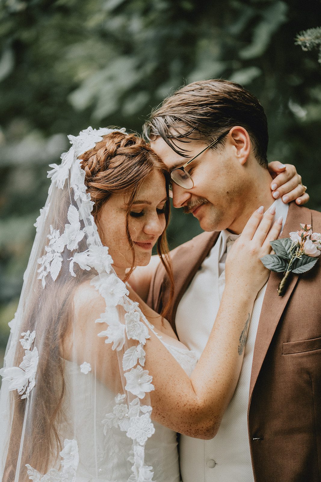 Newlyweds sharing a kiss