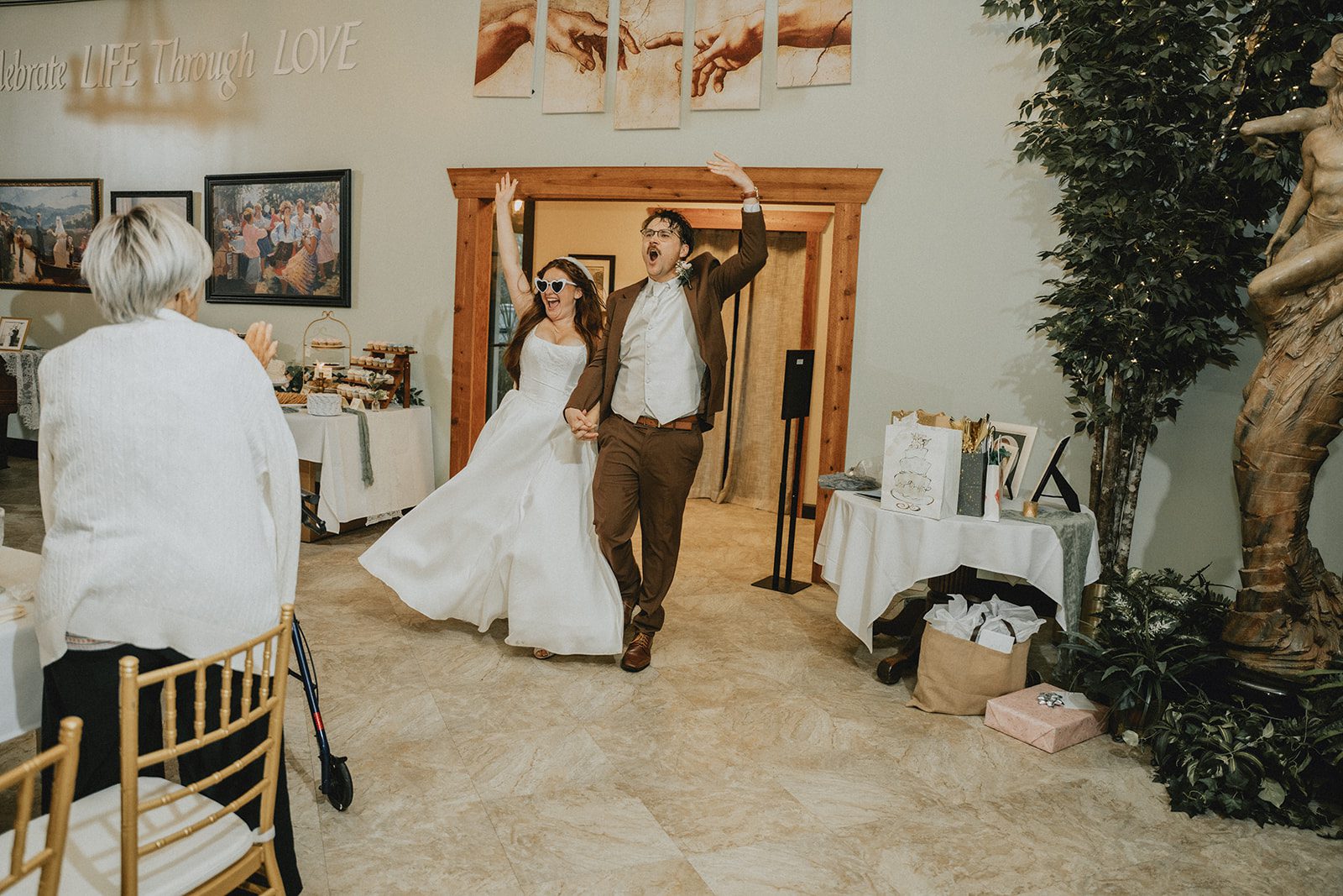 Newlyweds making their reception entrance