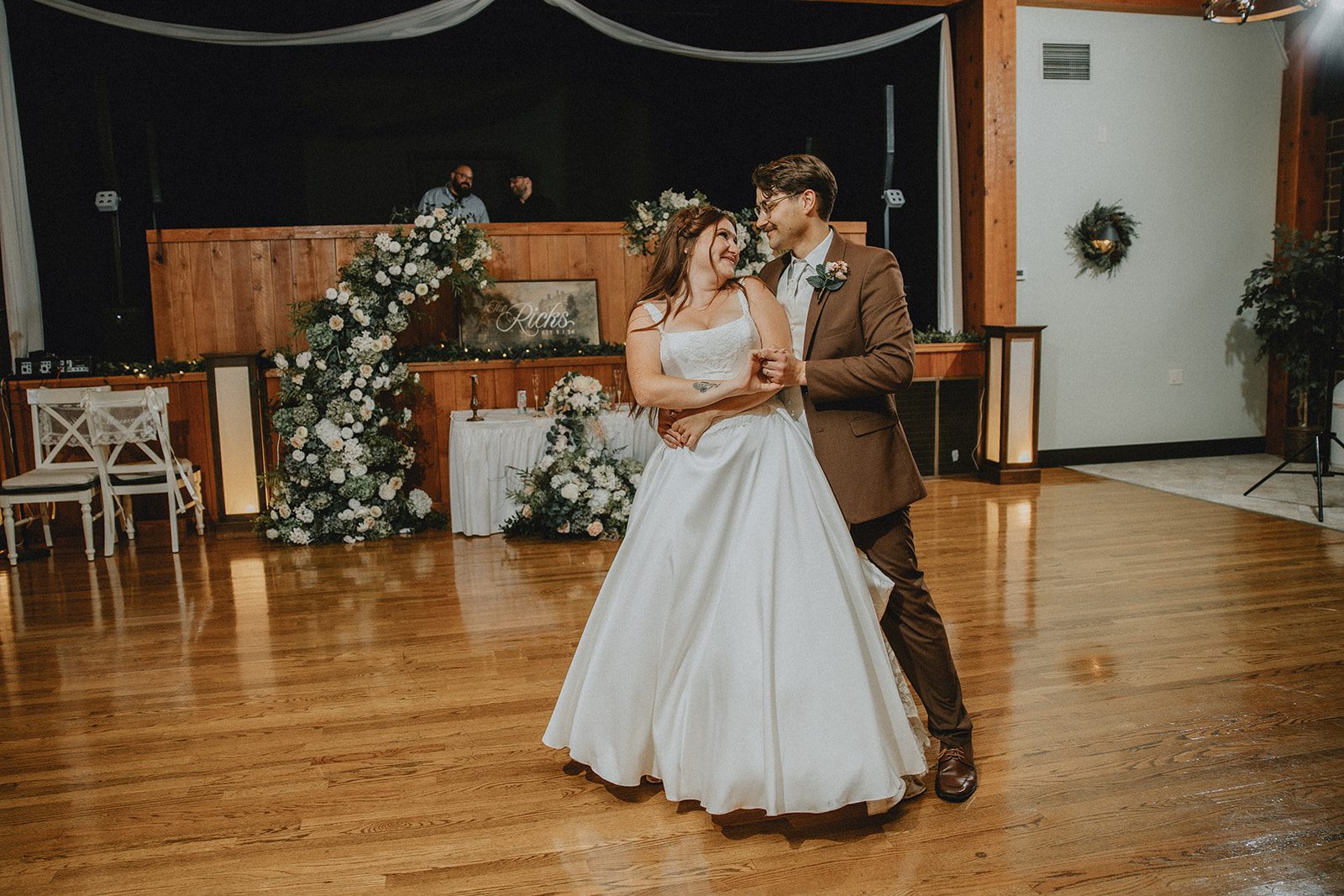 Newlyweds dancing close