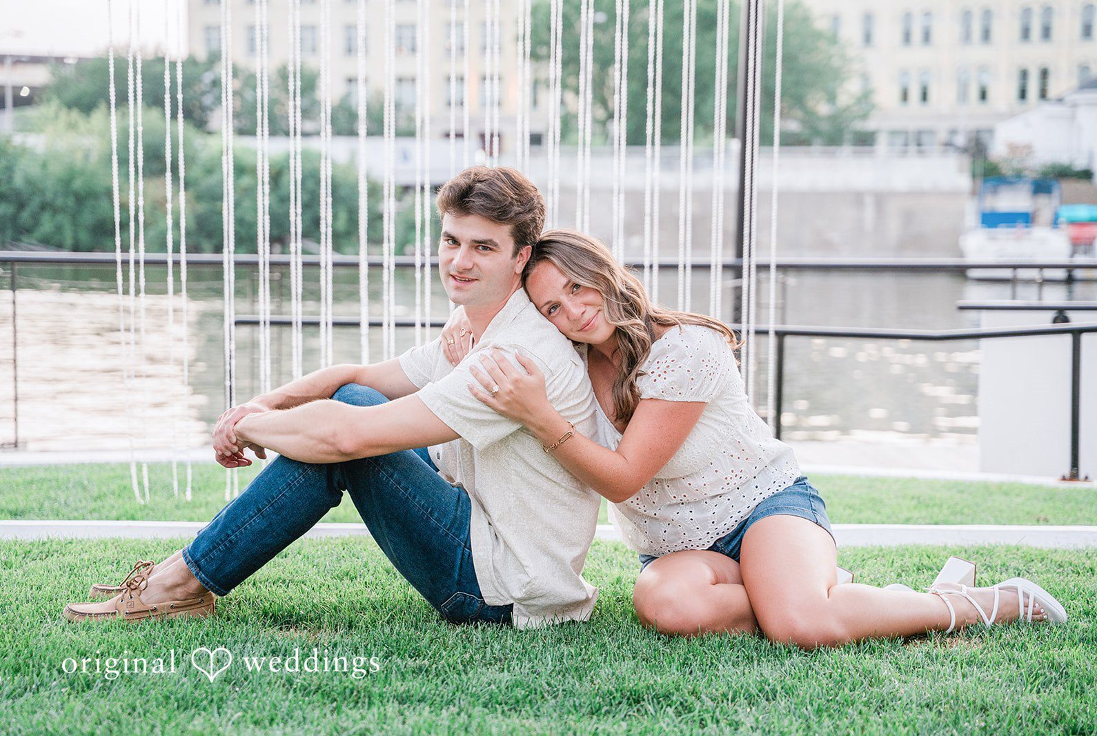 Stunning Portrait of couple at Third Ward & Lakeshore State Park by Milwaukee Engagement Photographer from Original Weddings.
