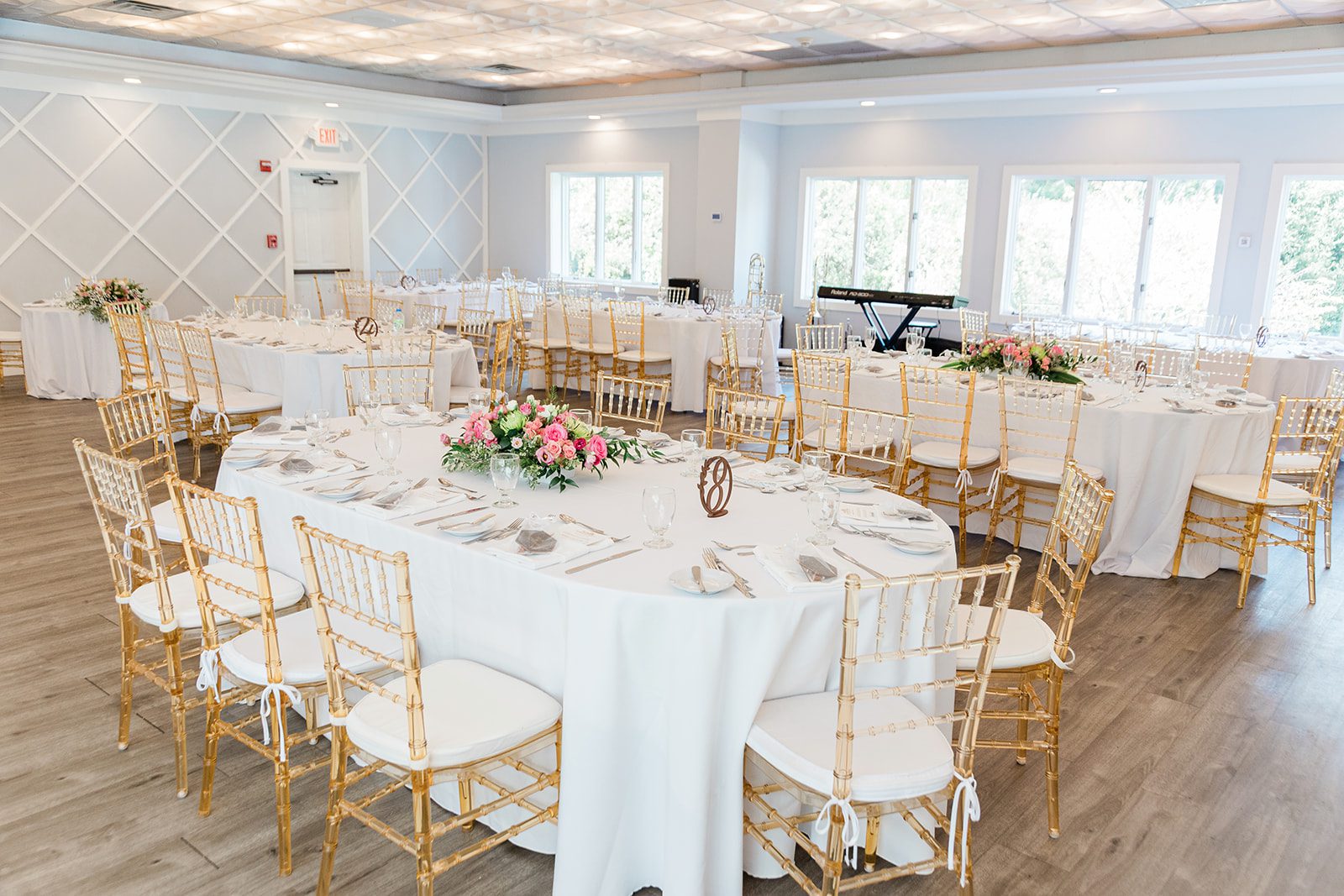 Reception room set with white linens at Travelers Rest Reception room set with white linens at Travelers Rest