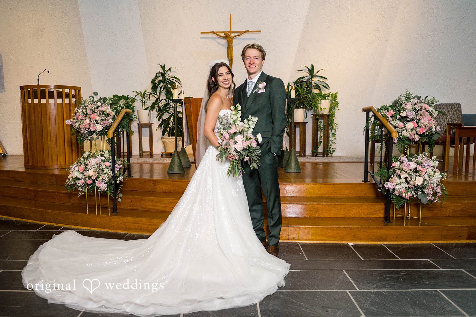 Bride and groom standing at the altar