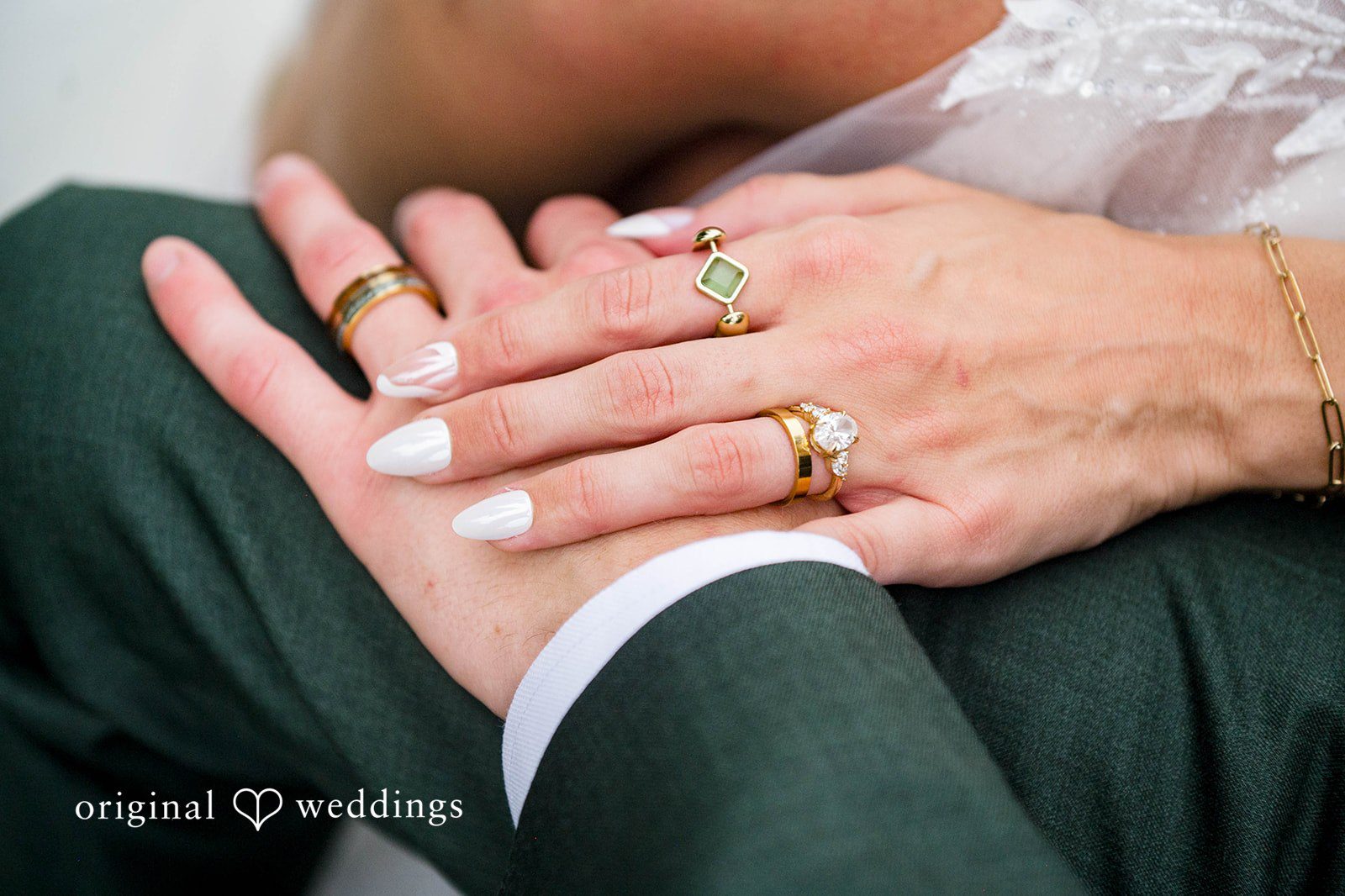 Bride and groom's hands showing their wedding rings