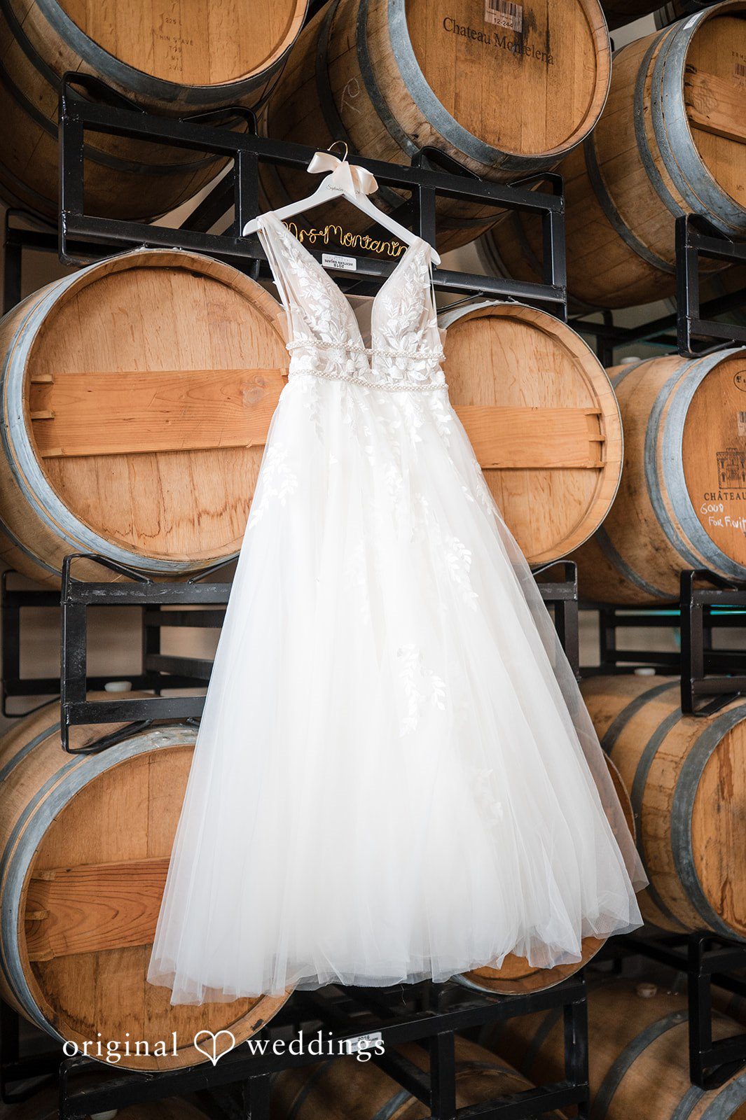 Wedding gown hangs beautifully