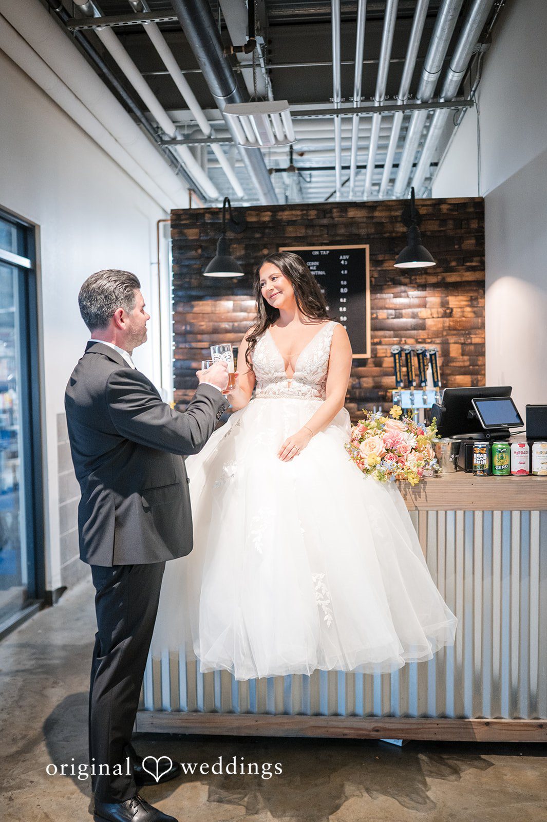 The couple makes a toast