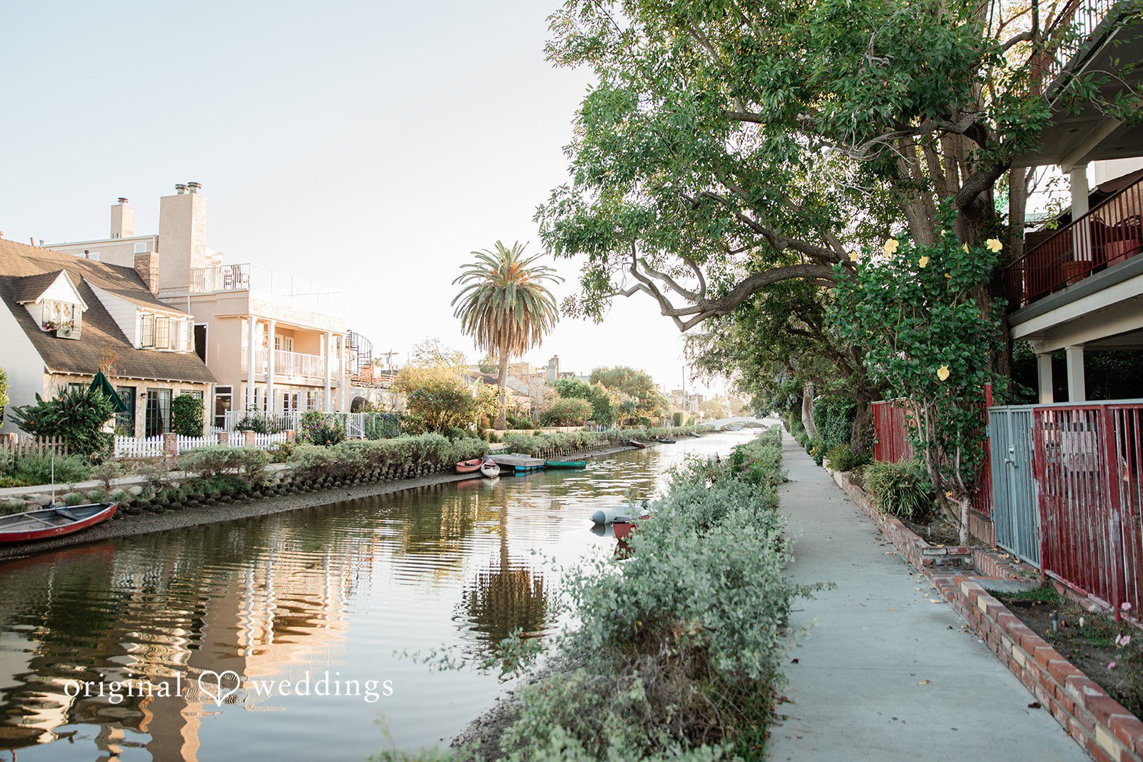Christine + David Wide view of the canal walkway and homes at Venice Canals