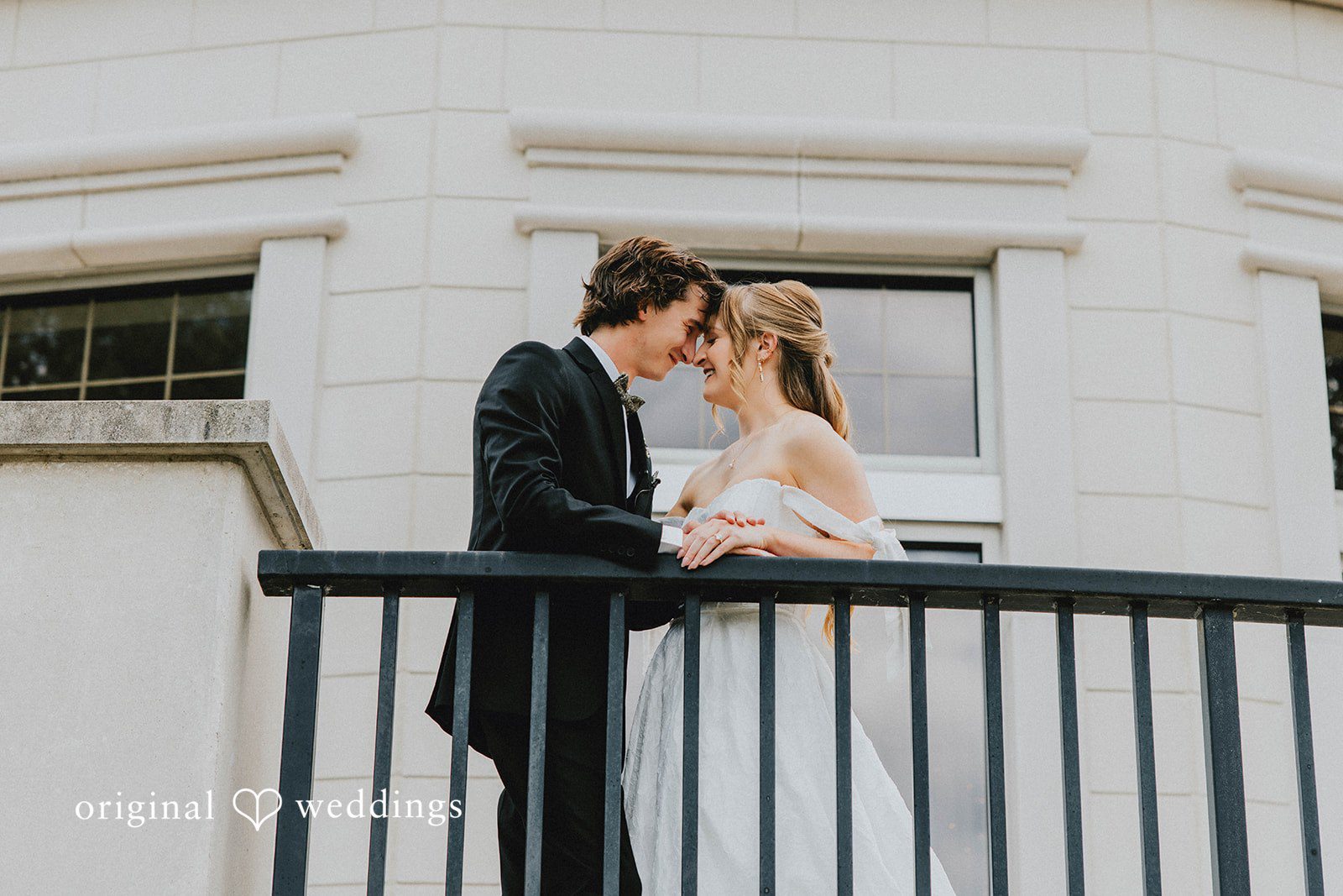 Grace + Andre Bride and groom on the balcony at Veterans Terrace