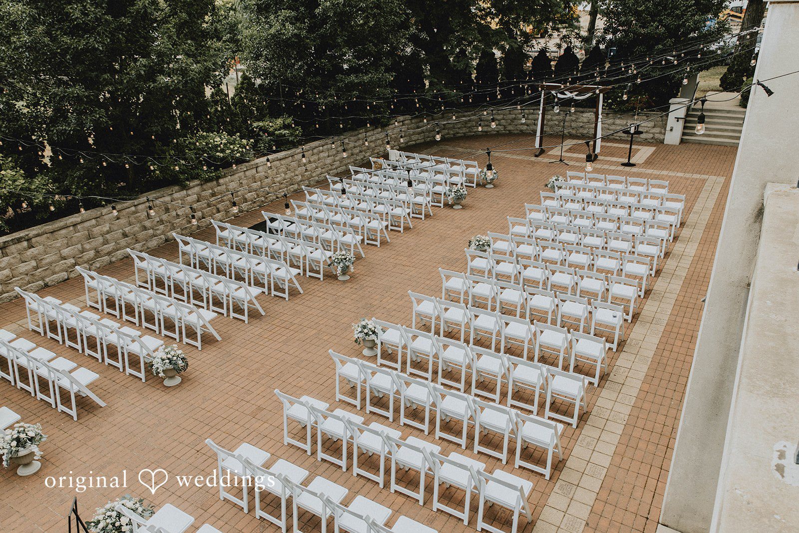 Grace + Andre Rows of chairs set up for the outdoor ceremony at Veterans Terrace